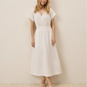 Pact Organic NWT Coastal Double Gauze Boho Midi Dress, White/Sea Salt, XS